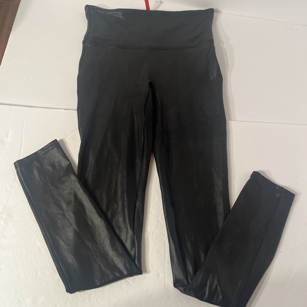 Spanx Size Medium Faux Leather Leggings for Women Black Stretch